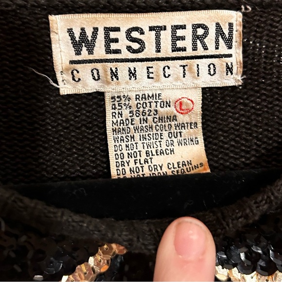 Vintage Western Connection sequined tassel black sweater size L - Picture 5 of 15